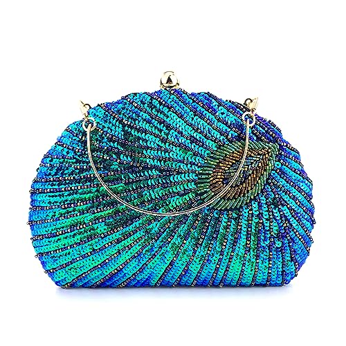 Sac à bandoulière paon et paillettes idéal pour vos soirées et mariages