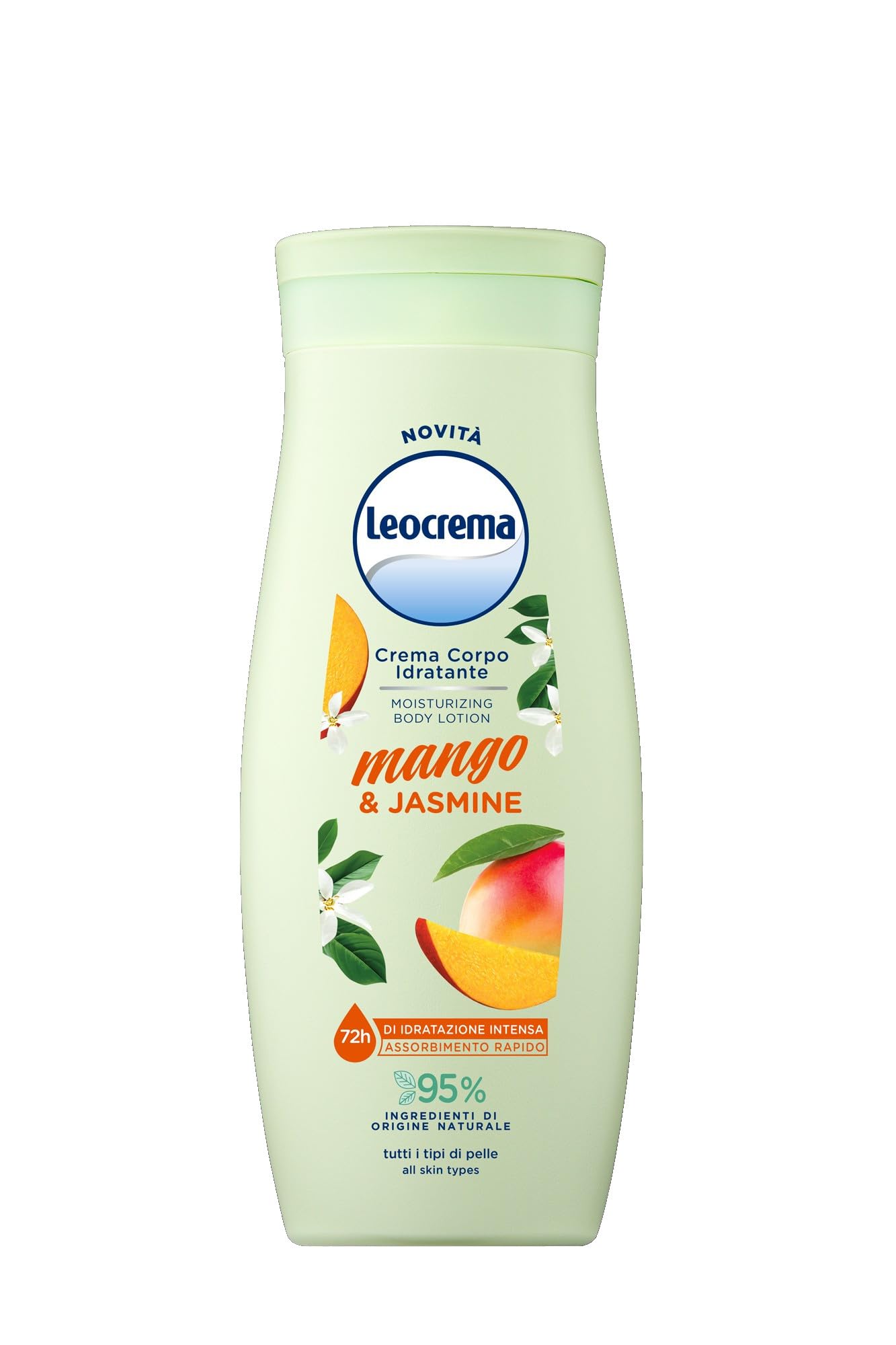 Leocrema, Feuchtigkeitsspendende Körpercreme mit Mango und Jasmin, für alle Hauttypen, weiche und seidige Haut, Feuchtigkeit für 72 Stunden, 250 ml