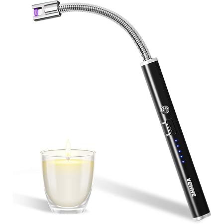VEHHE Lichtbogen Feuerzeug Elektrisch, USB Aufladbares Elektro LED-Display Stabfeuerzeug Langer Flexibler Hals Geeignet für Küche,Kerzen,Gasherde,Grill