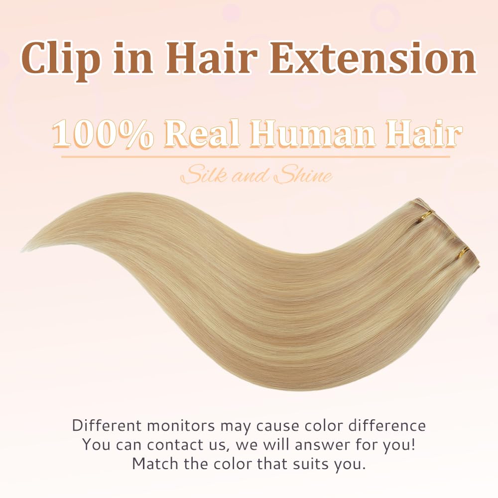 HotLulana Extension Capelli Veri Clip, 7pcs 40cm 120g Extension Capelli Veri Invisible Extension Capelli Clip Capelli Veri Extension Clip 16 Pollice Extension Clip Capelli Veri P18K/613#