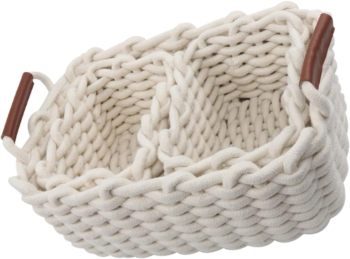 Cotton Rope Storage Basket Wicker Baskets for Storage Toy Organizer Household Snack Holder White