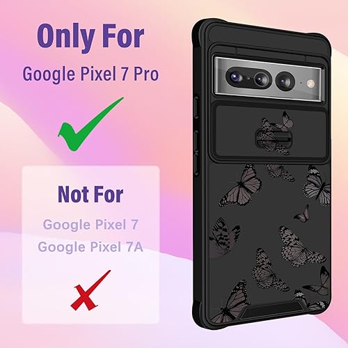 Miniatura 2 de (2en1 para Google Pixel 7 Pro Funda para Mujeres Mariposa Linda Niñas Cubierta de Teléfono Diseño de Mariposa Estética Linda Diseño Negro con