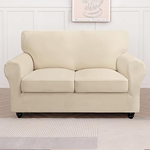 Miniatura 5 de SearchI Funda elástica para sofá, funda de sofá de 3 piezas con 2 fundas de cojín separadas, protector de muebles lavable para sala de estar (sofá