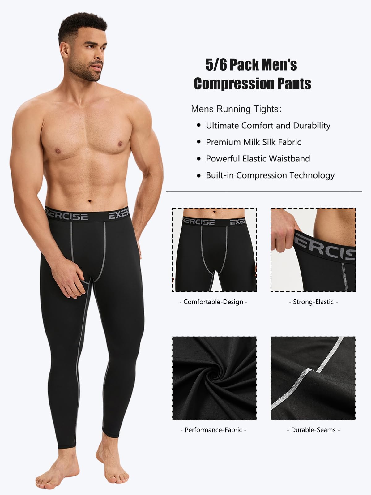 5–6 Packungen Kompressionshosen für Herren, Herren-Leggings für Sport, athletische Baselayer, Laufstrumpfhose für Herren