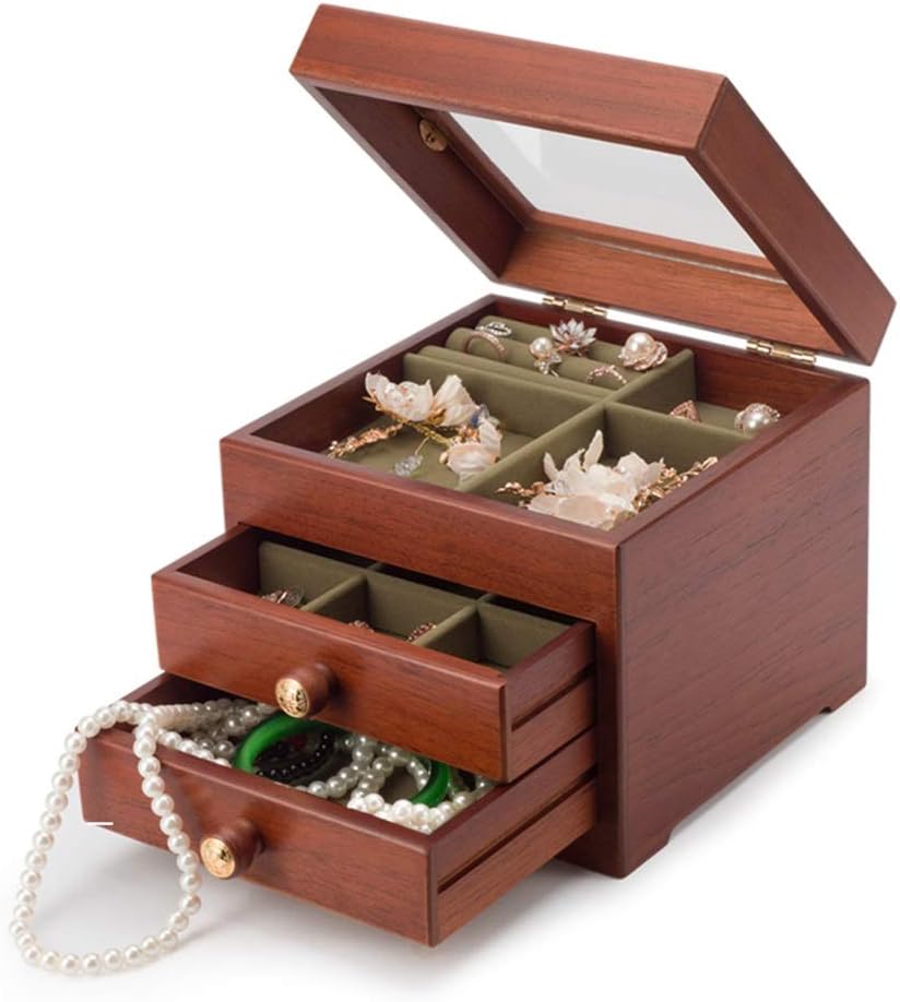 Wooden Jewelry Stand Holder - 3 Layer Organizer Storage Box for Earrings, Rings, Necklaces & Bracelets - Elegant Jewelry Display Case and Storage Solution
