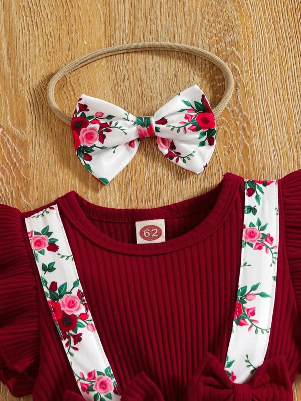 Image of Niren Enterprise FIREFINCH Baby Girls Modal and KitKat Bow Surface Style Floral Printed Maroon Color Short Sleeve Baby Girl Frock (FIREFINCH, 6-12)