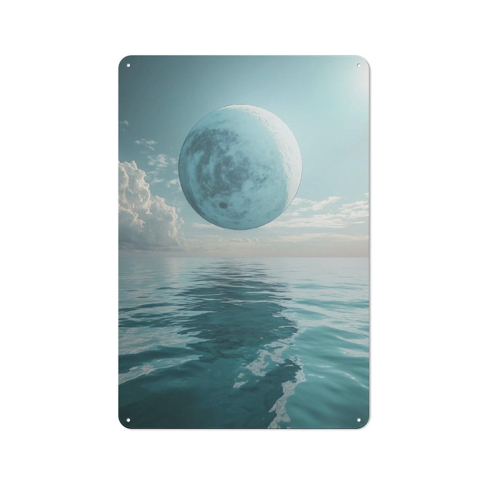 Junmoney Giant Moon Over Ocean Garden Style Tin Sign 30X20cm, Porch Wall Decor For Patio Bar, Workshop, Shed Or Kitchen