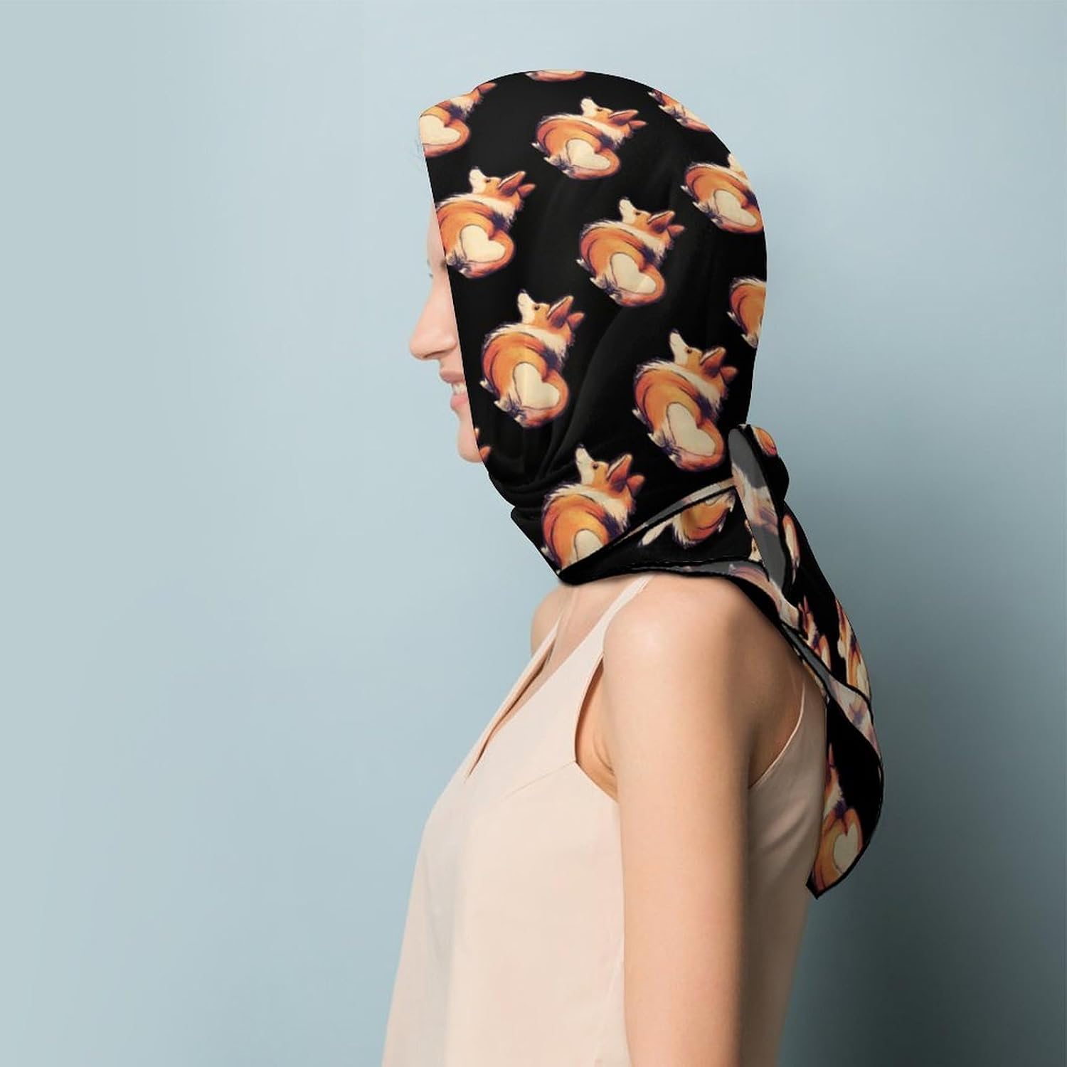 Cute Dog Love Heat Butt Silk-Like Square Scarf for Women Vintage Printed Neck Scarf Bandanas Hair Scarves