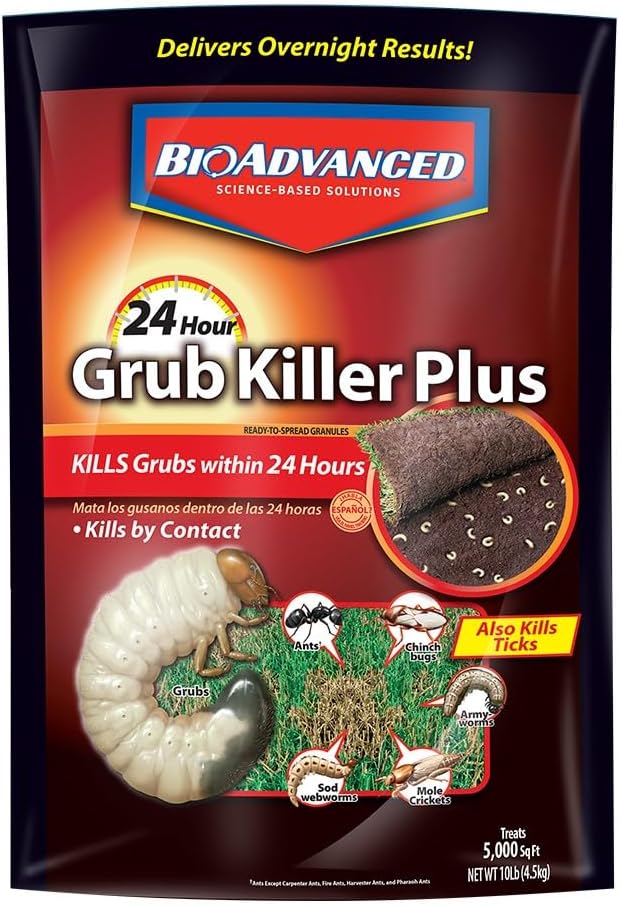 BioAdvanced 24-Hour Grub Plus for Lawns, Ant, Tick, Insect Killer Outdoor, 10-Pounds, Ready-to-Spread Granules, Standard Bag