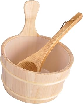 4 Liter Wooden Sauna Bucket with Ladle Handmade for Sauna, Spa, Steaming Bath Tool