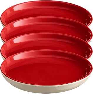 EVERYDAY COLLECTION Ceramic 8" Salad|Dessert Plate Set of 4,Rouge & Cream