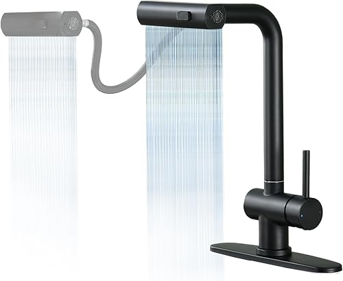 Dornberg Grifo de cocina en cascada con rociador desplegable con línea de agua, montaje de grifo de cocina de acero inoxidable sin plomo con mesa de disponible en Yaxa Peru