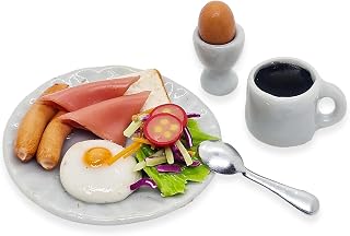 WitnyStore Tiny 1⅜" Breakfast Egg Coffee 3 Pieces Set Realistic Mini Foods Miniature Hand Made Polymer Clay Food Meal Model Replica On Ceramic Dishes Decorative Collectible Figurine Décor Art Gifts