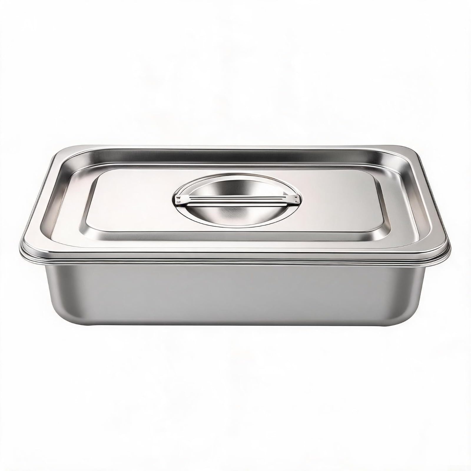 Edelstahl-Rechteckige Schüssel 32x22x20cm, Tiefes Buffet -Servier Tablett Mit Deckel, Breiter-Rand, Stapelbare Speisenvorbereitungspfanne Für Großküche