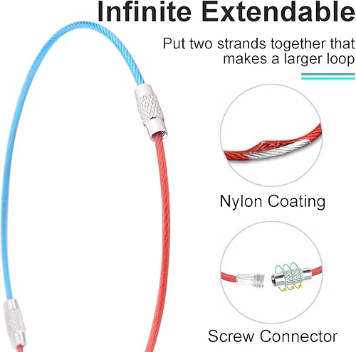 Miniatura 6 de CooBigo Paquete de 16 lazos de acero inoxidable de 0.079 in con revestimiento de alambre para llaveros grandes de 6 pulgadas para etiquetas de