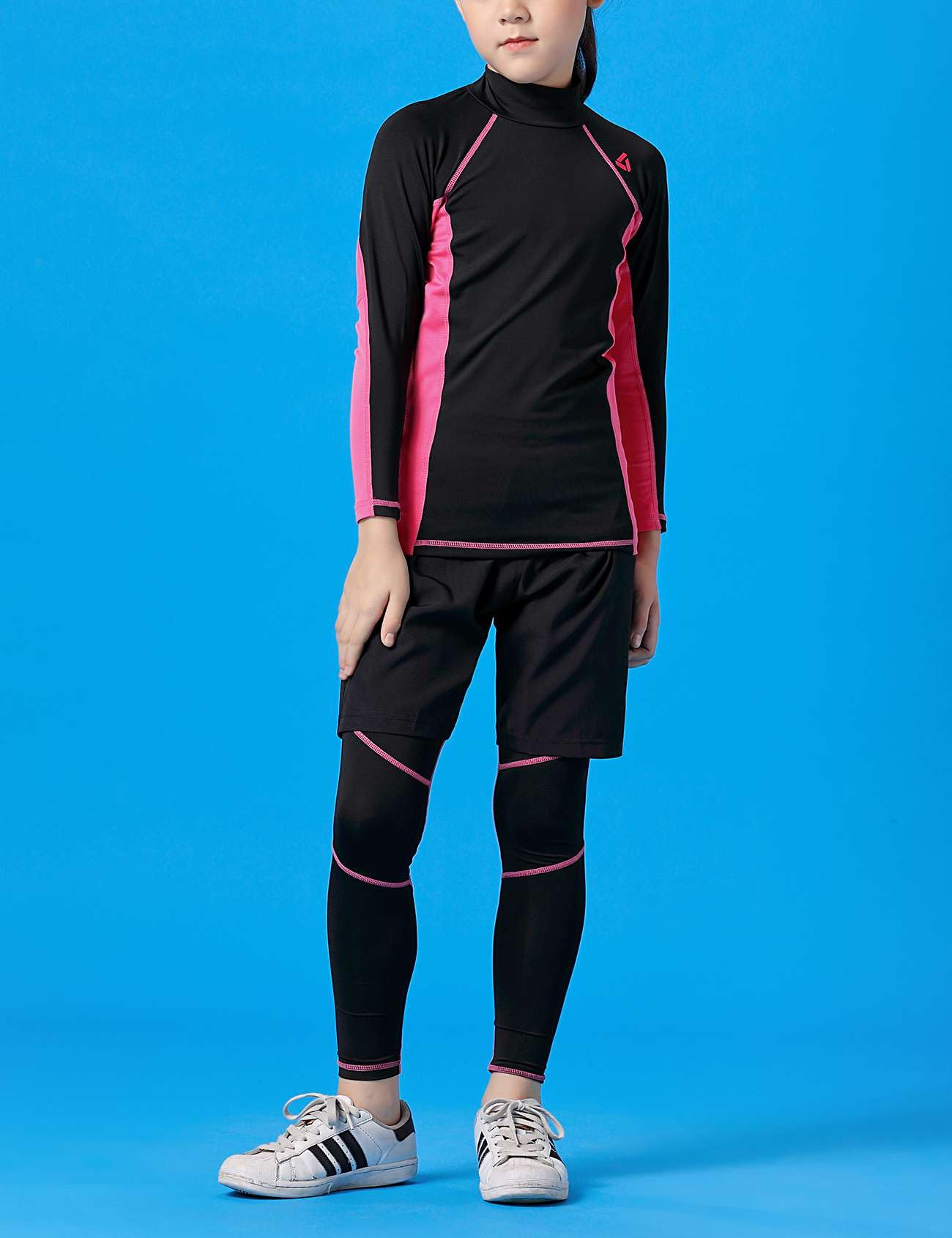 Echinodon Biancheria intima termica da bambina, con fodera in pile, per fitness, calcio, allenamento, yoga, jogging