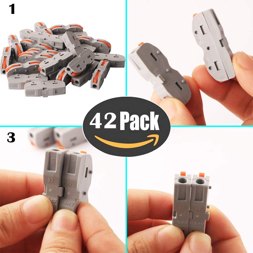 CESFONJER Lever Nut Connector, Assortment Conductors Compact Wire Connectors, SPL-1 one-to-one Quick Terminal Block Splicing Type Multi-Function Soft and Hard Wire Universal (42 Pack)