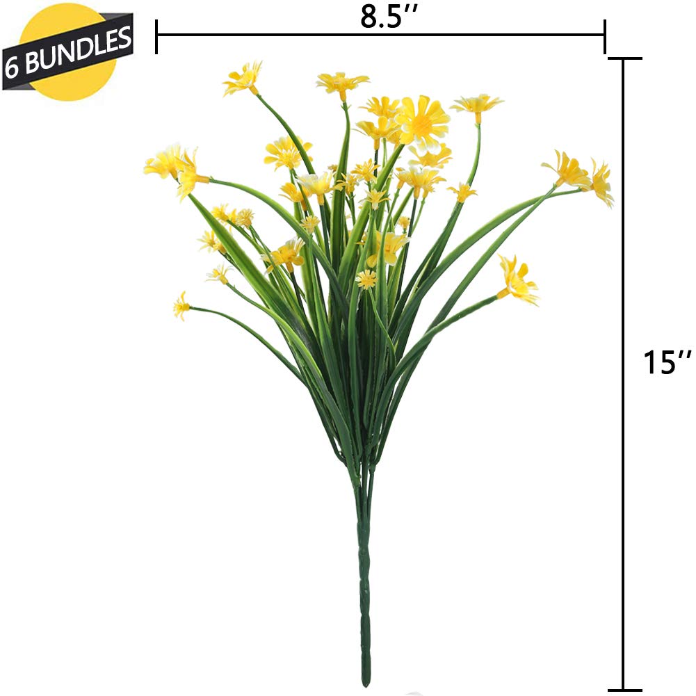 GREENRAIN 24 Bündel künstliche Gänseblümchen, für den Außenbereich, künstliche Blumen für Dekoration, kein Verblassen, Kunststoff, Blume, Garten, Veranda, Fensterkasten, Dekor (gelb)