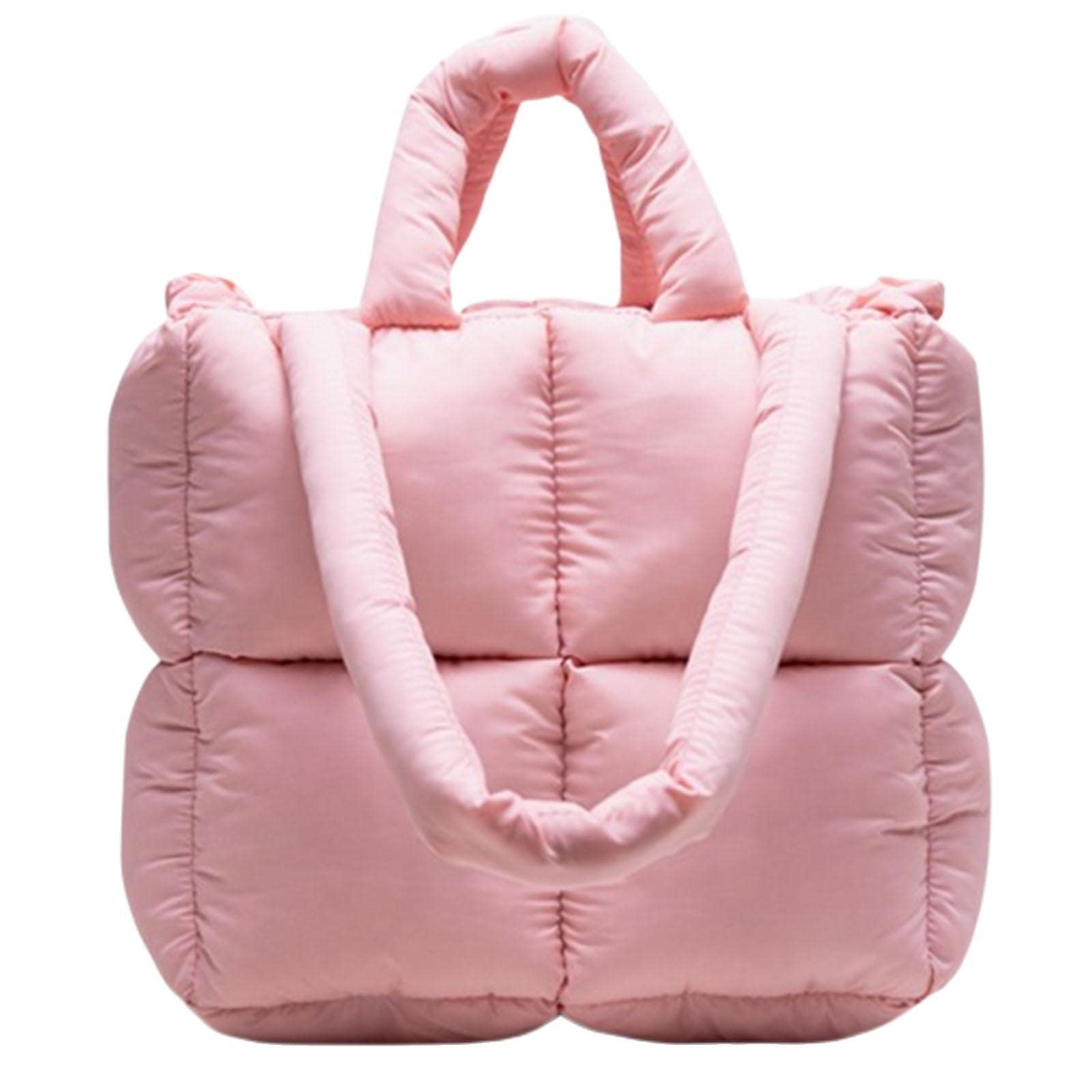 Puffer Tote Bag Women's Glossy Quilted Zipper Closure Puffy Tote Bag Down Padded Shoulder Bag Cute Handbag Aesthetic Handbag (Z-Pink)
