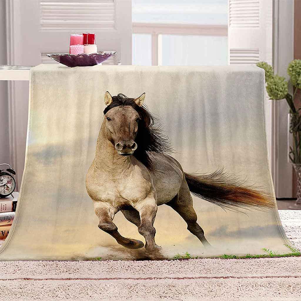 Couverture polaire cheval en flanelle 150x200cm pour lit et canapé