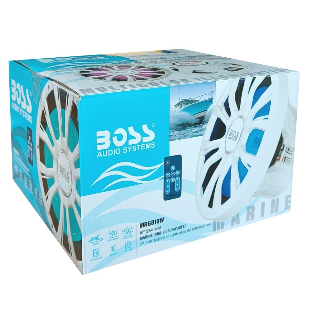 KIT SET PARA BOSS AUDIO SYSTEMS MRGB10W 1 subwoofer de 10" 25 cm 250 mm, 400 vatios rms 800 vatios máx, resistente al agua, doble bobina de 2 ohmios, con LED RGB y mando a distancia incluidos, 1 pieza