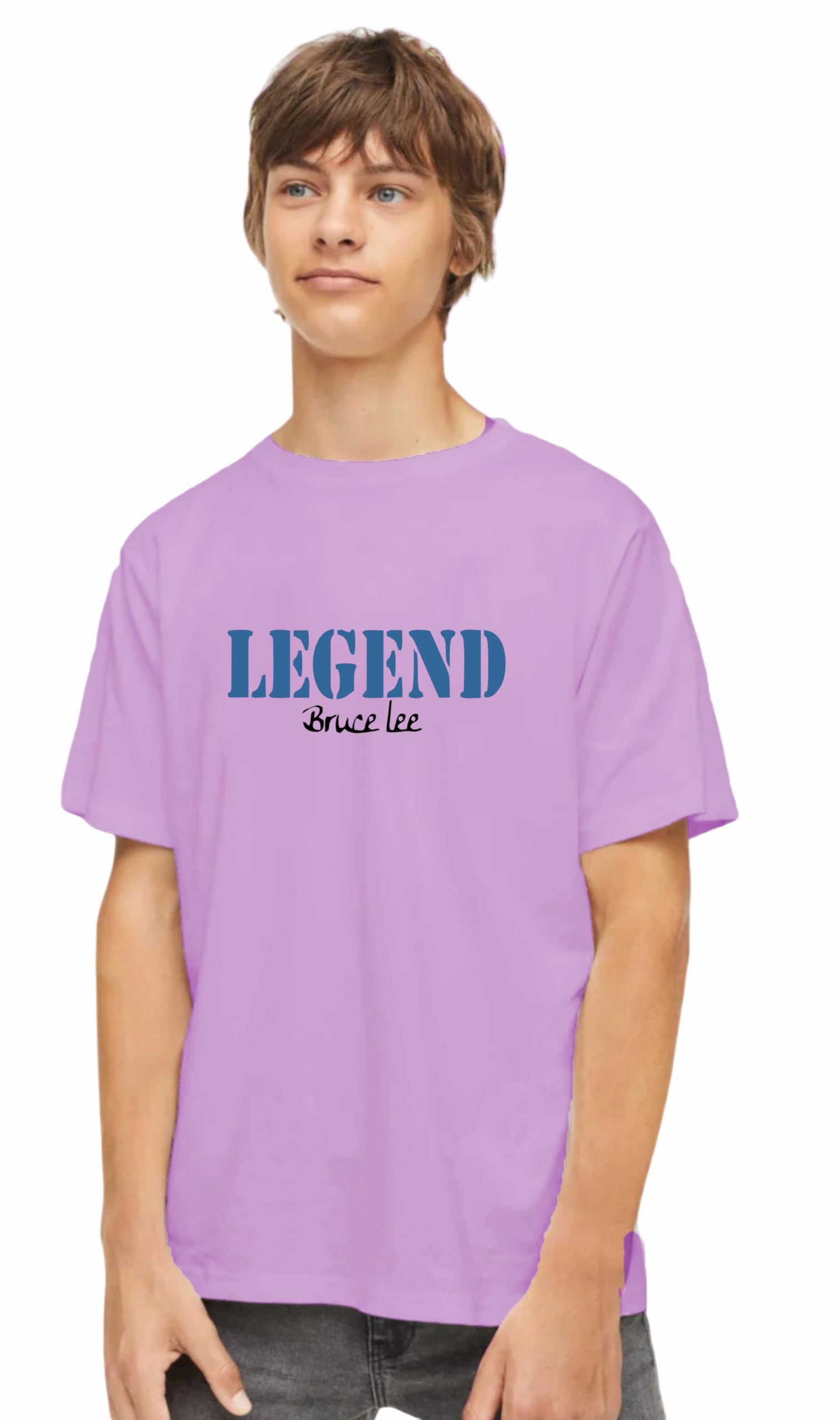 Uniplanet Store Maglietta da ragazzo in misto cotone, mezza manica, vestibilità normale, viola