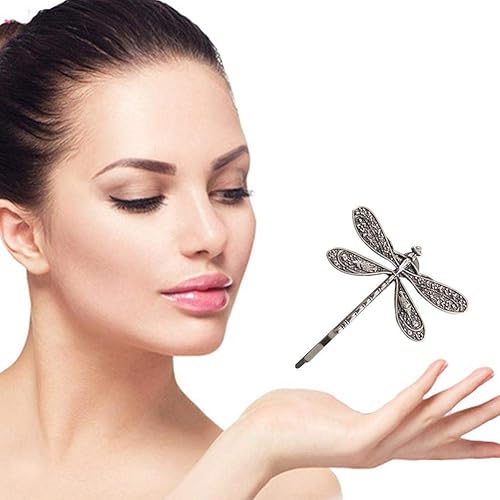 Miniatura 6 de 2 pinzas para el pelo de libélula plateada, horquillas para el cabello, pasador francés, tocado nupcial, boda, retro, antiguo, color plateado,