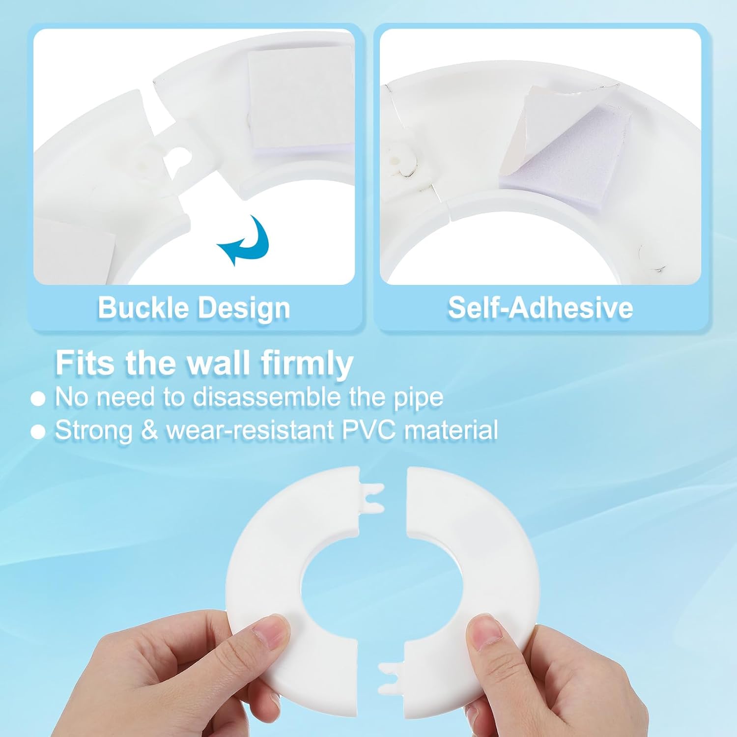 PATIKIL Wall Split Flange 2"/51mm, 3Pcs ABS Round Self-Adhesive Escutcheon Plate Cover Buckle for Water Pipe Faucet Decoration, White