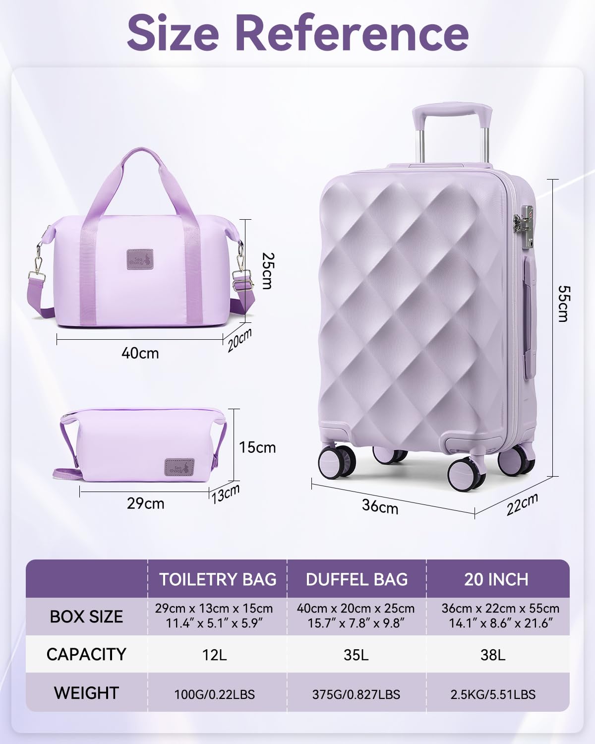 Sea Choice Maleta de Cabina 20 Pulgadas con Bolsa de Viaje y Neceser | ABS Rígido Ligero,Ruedas Giratorias 360° Silenciosas,Candado TSA,Para Fin de Semana Avión Mujer Hombre