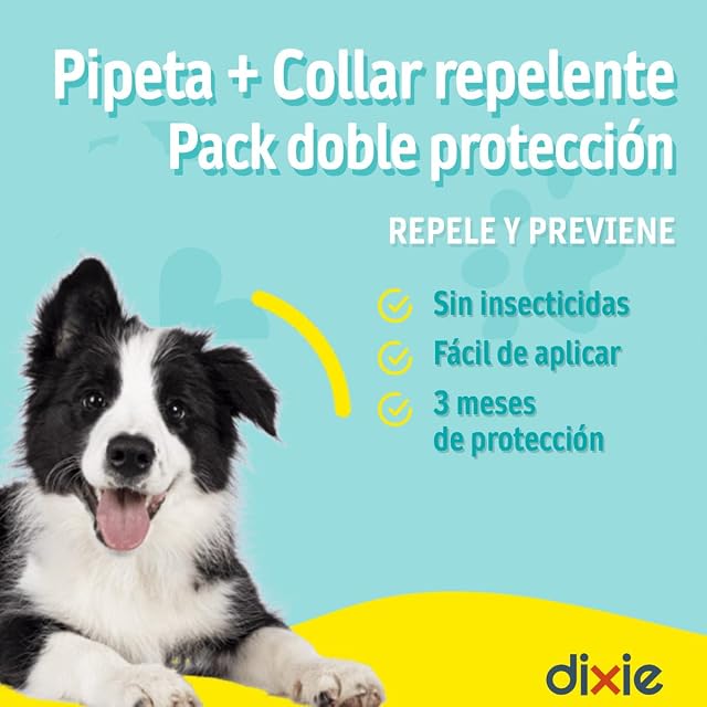 Foto 2 de 7 de DIXIE - Pack Doble Protección Perros - Collar 58 cm Negro y Pipetas 2 uds x 2 ml Repelentes