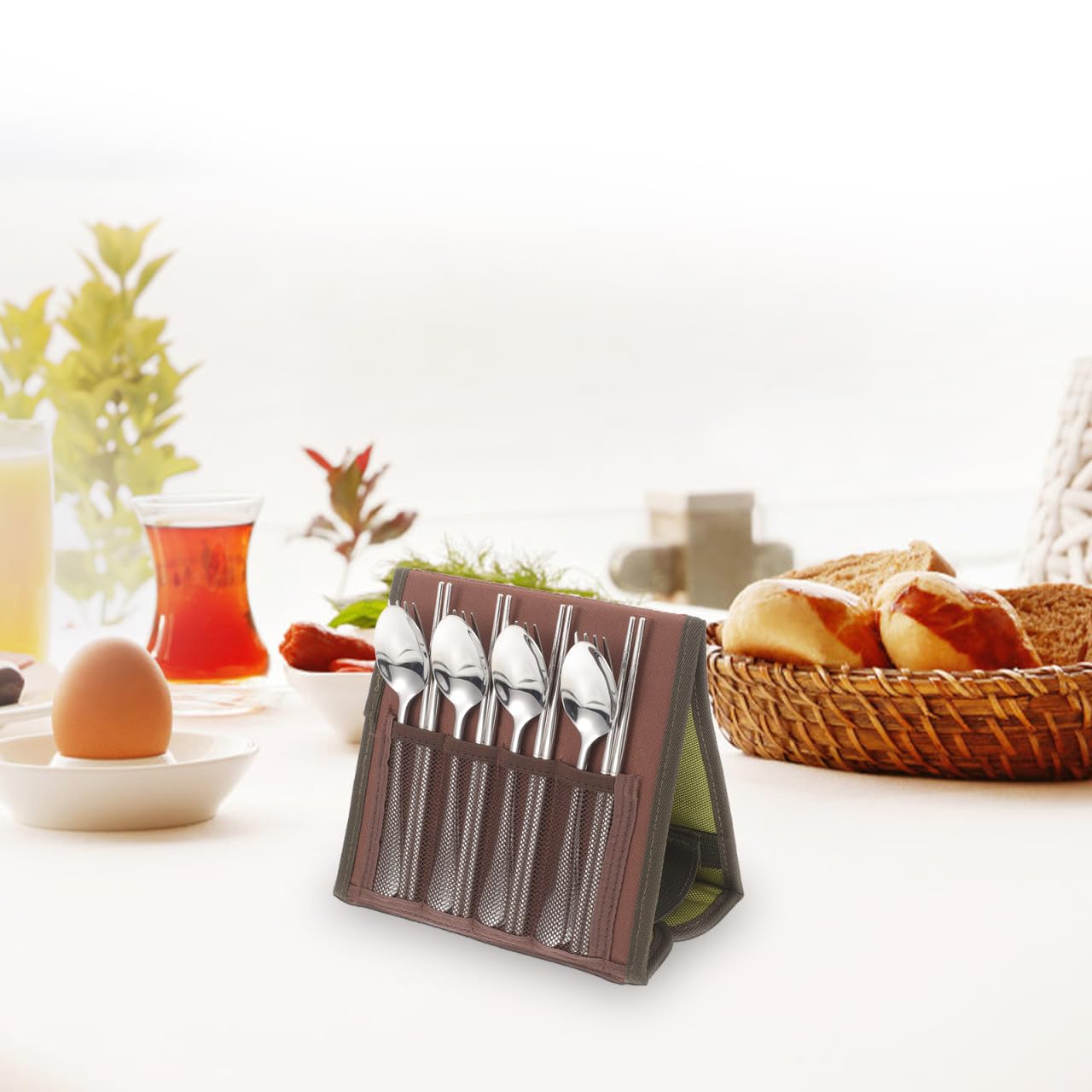 YARNOW Posate in Acciaio Inox Per Campeggio Barbecue e Picnic Con Cucchiaio Forchetta Bacchette e Piatto Leggero e Portatile in Custodia