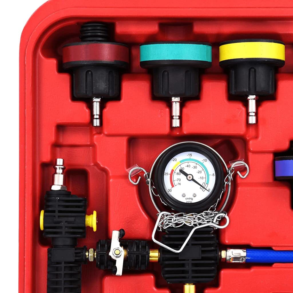 vidaXL Comprobador presión circuito refrigeración y radiador 28 piezas