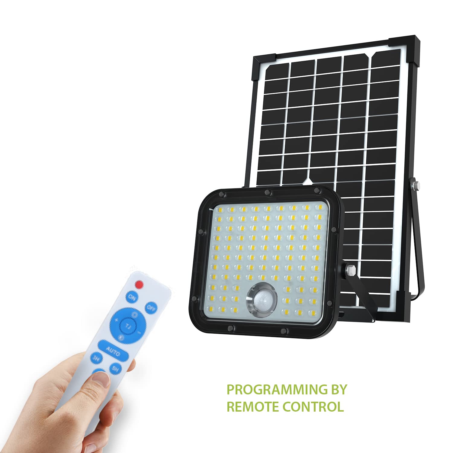 VELAMP Cube Faretto LED Solare 4800 lm – Sensore Movimento, Pannello Remoto con Cavo 5 m, IP65, Installazione su Muro/Palo, Luce Esterna per Giardino, Viale, Sicurezza