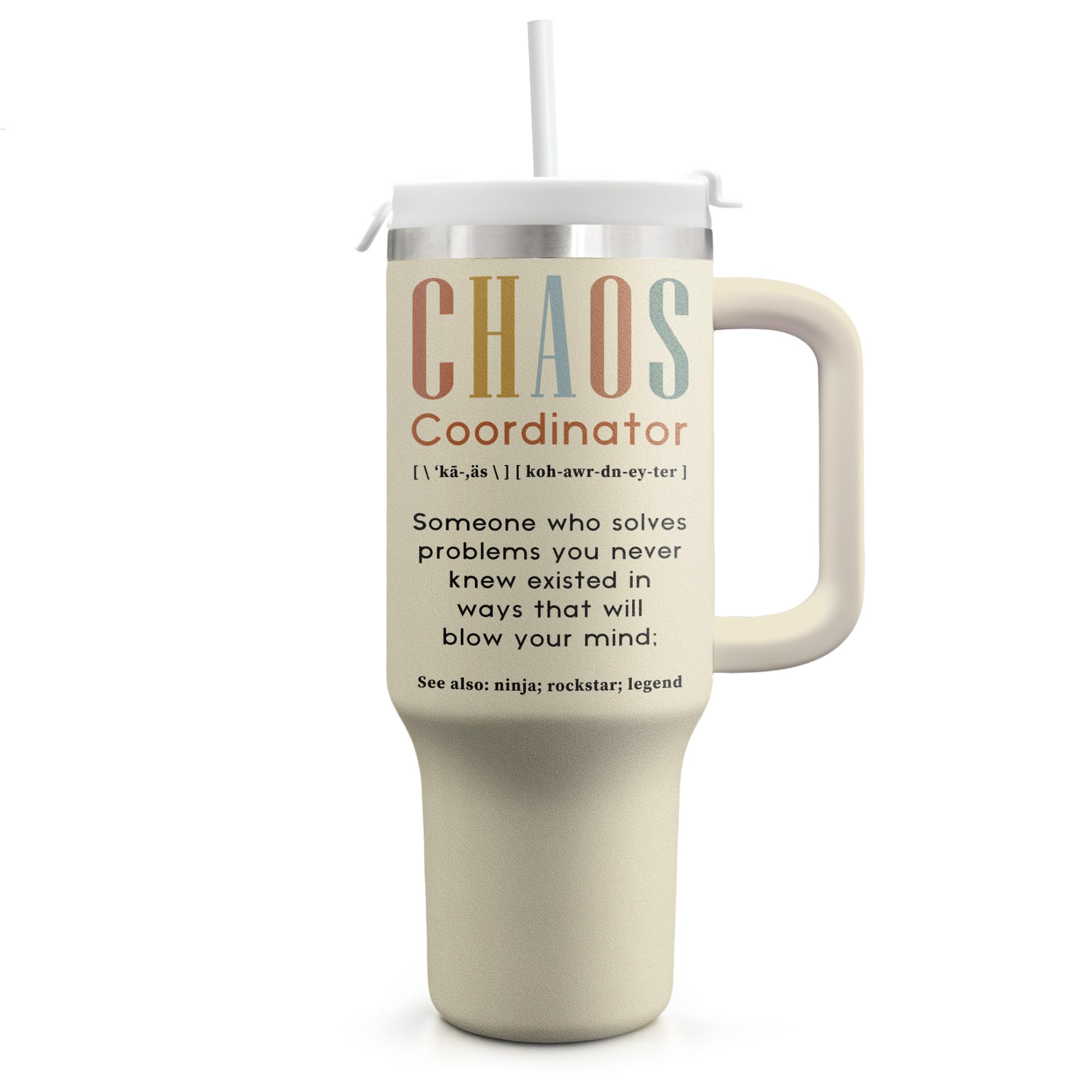 Pandzee Gifts For Women - Chaos Coordinator Birthday Christmas Mother Day Gift for Mom Sister Best Friend Boss Coworker Manager Teacher Assistant - Funny Gift 40oz Tumbler With Handle & Straw Lid