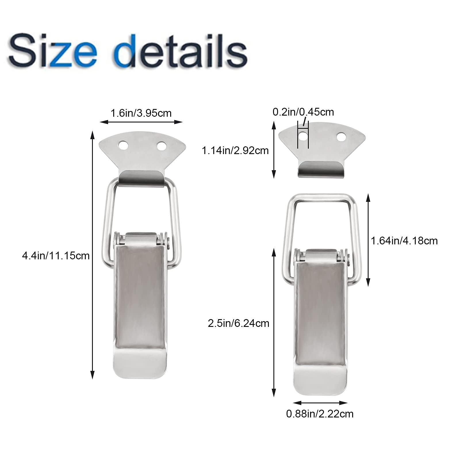 INCREWAY Set di 4 chiusure a levetta in acciaio inox caricate a molla, per cassetta degli attrezzi, valigie, valigie, in metallo, 110 x 35 mm