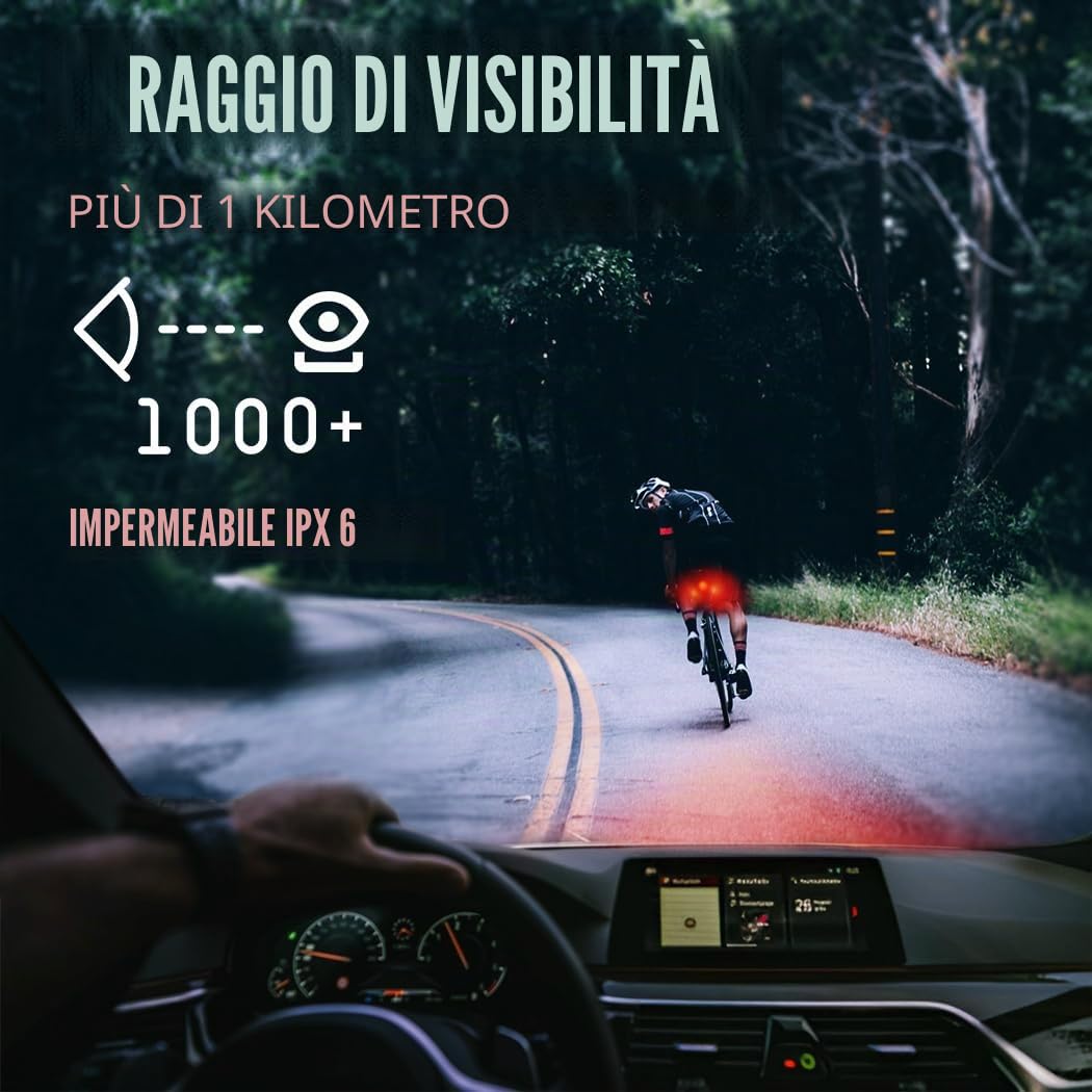 Luce Posteriore Della Bicicletta Intelligente, Luce Della Bicicletta con Luminosità Regolabile, Rilevamento Freno, Illuminazione Posteriore per Sicurezza Notturna