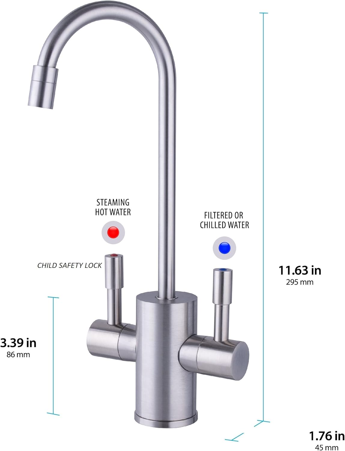 Up To 50% OFF Ready Hot RH-F560-BN Faucet Only for Instant Hot Tank, Insulated, Safety Lock on Handle, Lead Free, Dual Lever Hot & Cold Water, Brushed Nickel Finish
