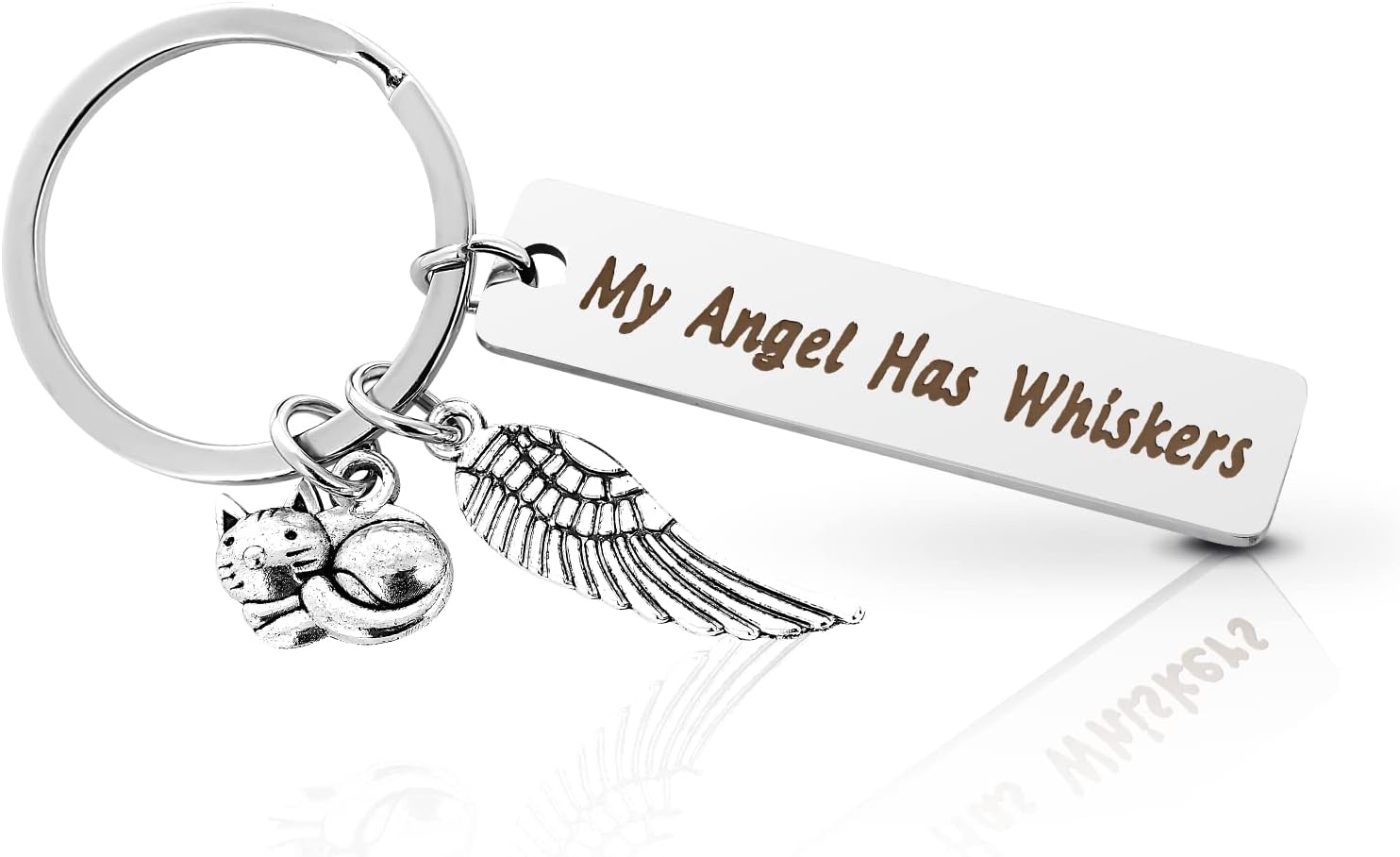 TIESOME Cat Memorial Gift Keychain, Loss of Pet Key Chain Pet Loss Sympathy Gifts My Angel Has Whiskers Jewelry Gift Loss of Cat Gift for Cat Pet Lover Women Men