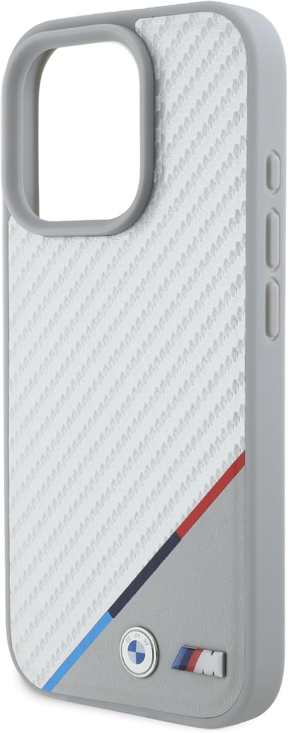 BMW Carbon Design Case for iPhone 16 Pro - PU Leather, MagSafe Compatible, Grey