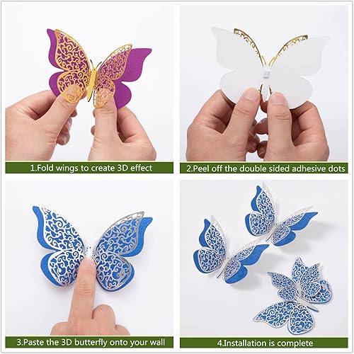 Miniatura 3 de 12 calcomanías de pared de mariposas, decoración de mariposas 3D para pared, calcomanías de mural extraíbles, decoración del hogar, habitación