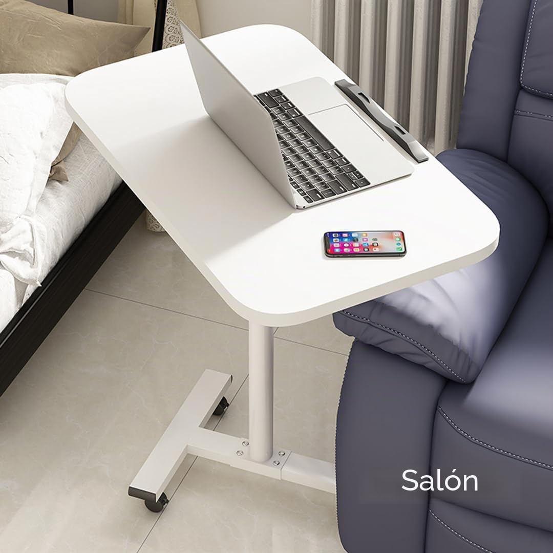 Mesa Auxiliar para Cama, Altura Ajustable, Plegable, con Ruedas, Mesa de Aseo móvil de Madera para Cama de 55 x 32 cm, Mesa Auxiliar móvil Flexible para sofá