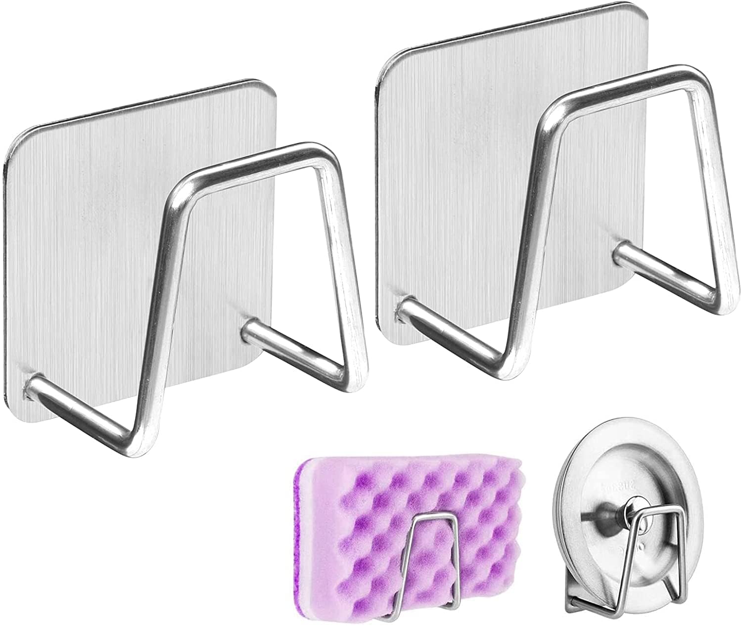 Fennec Mart Adhesive Sponge Holder Sink Caddy For Kitchen Accessories - Sus304 Stainless Steel Rust Proof Waterproof, Quick Drying (2 Pack)