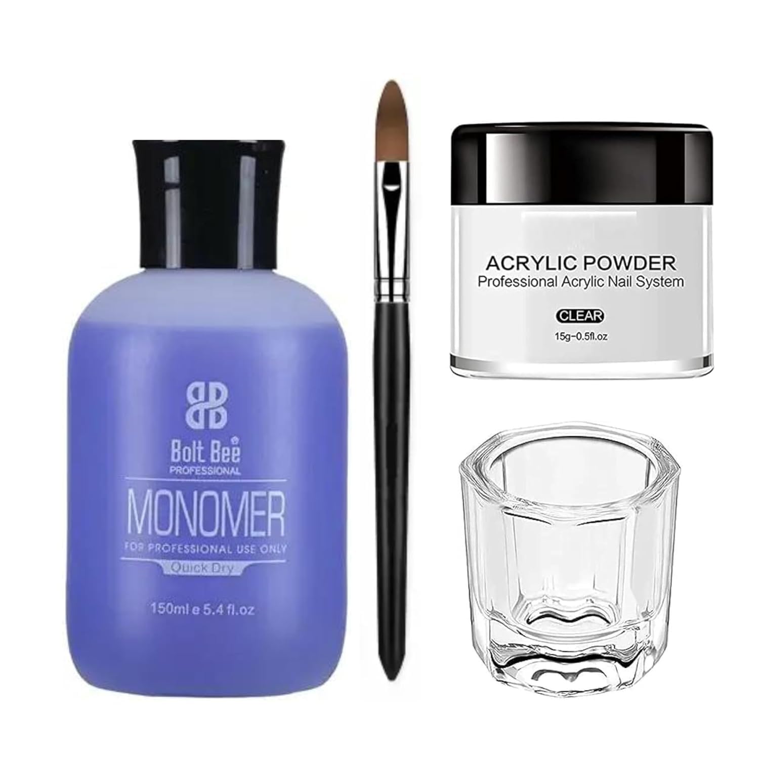 Monomer Kit for Beginners: Clear White Pink Acrylic Powder and Monomer Set Professional Nails Kit Acrylic Set with Acrylic Nail Brushes for Home DIY (Clear)-image-20