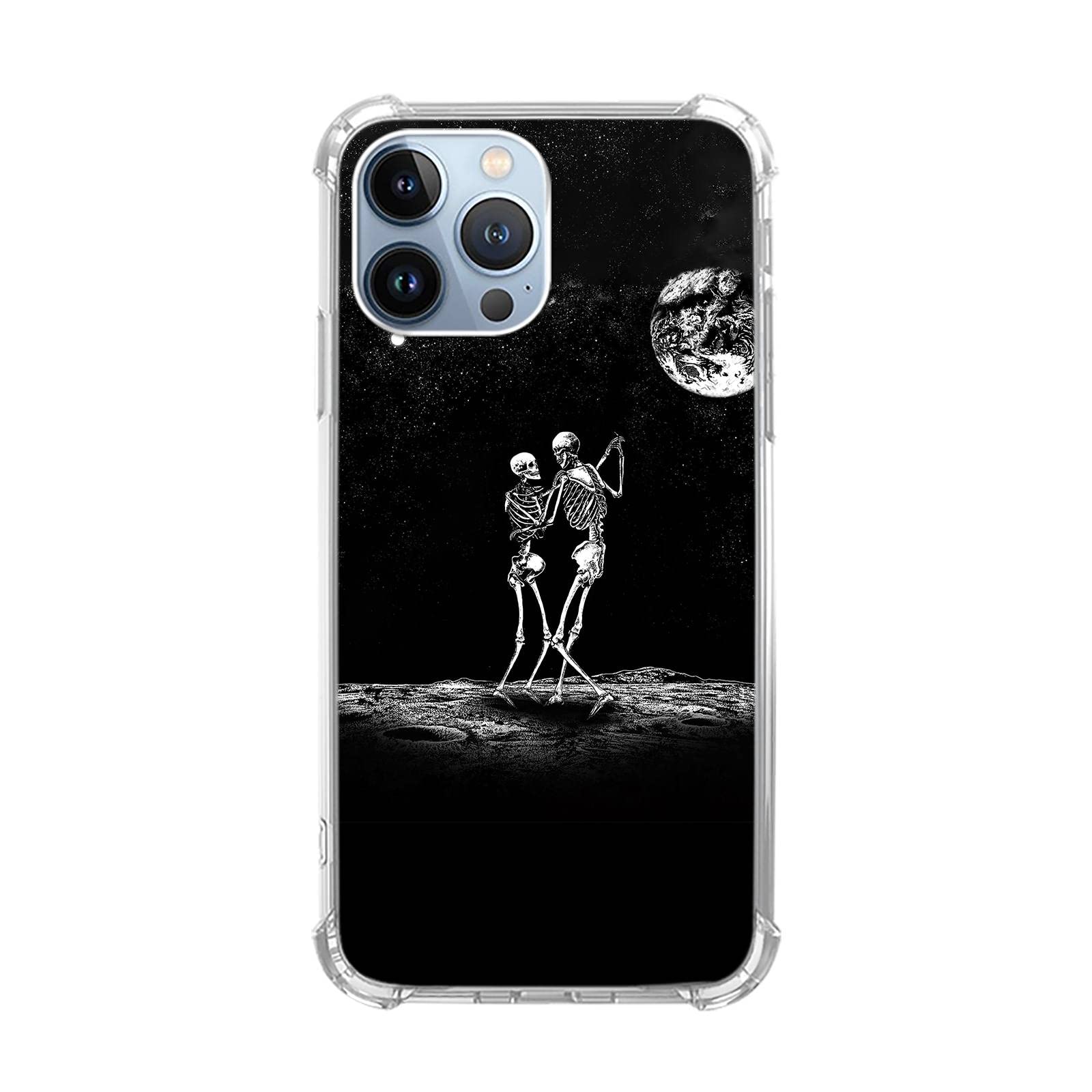 Wizeyake Skull Moondance Phone Case Compatible with iPhone 12 Pro Max, Skull Love Pattern Case for Girl Boy, Silicone Shockproof TPU Bumper Protective Cover Case for iPhone 12 Pro Max