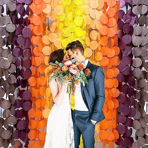 Image of 192Ft Fall Party Decorations Big Circle Dots Backdrop Garland Yellow Orange Burgundy Brown Tissue Paper Polka Dot Hanging Streamers for Birthday Wedding Fall Autumn Thanksgiving Harvest Party Supplies