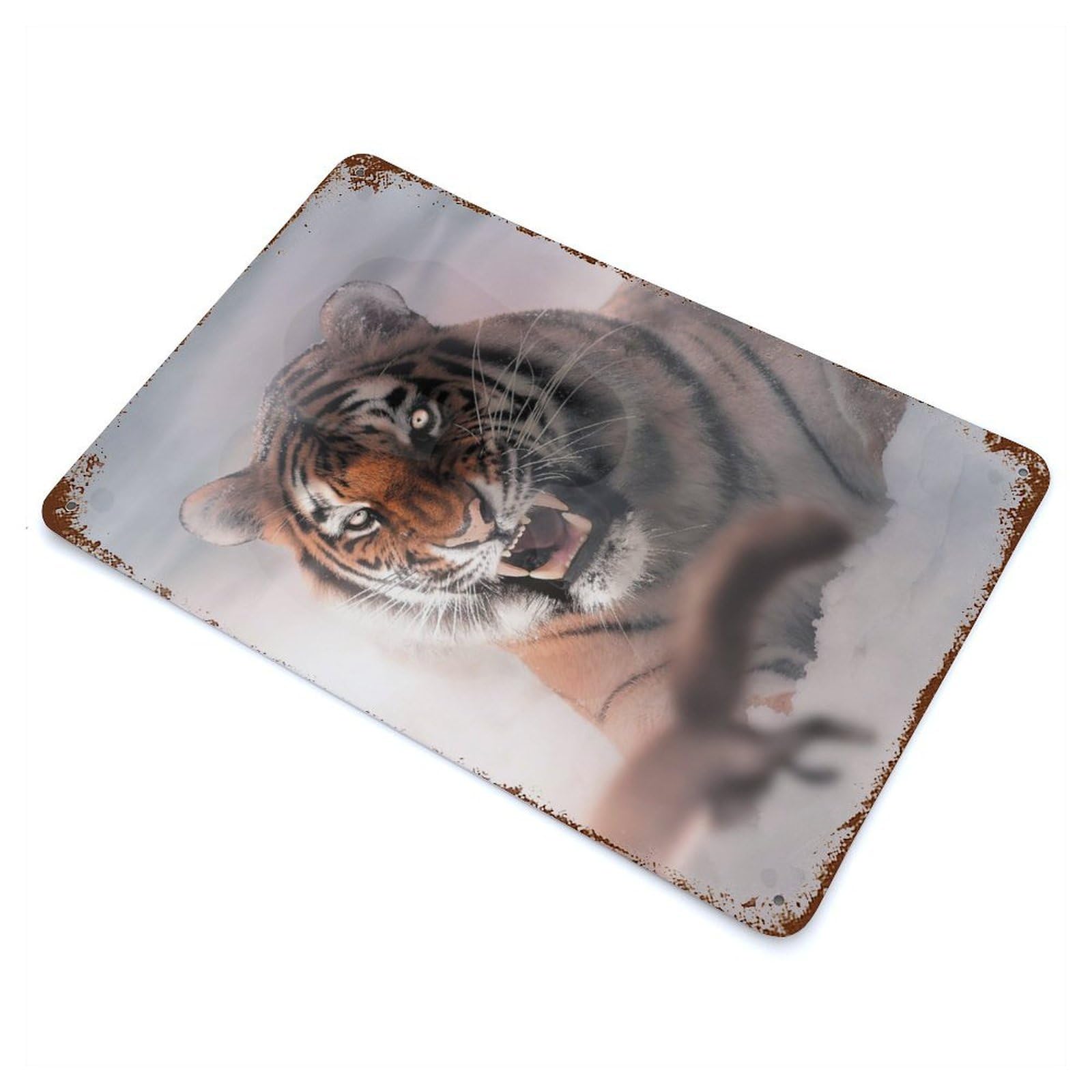 Vintage Rust Metal Sign with Tiger And Jumping Squirrel Design 11.8"x7.9", for Shed, Workshop And Garage Wall Decor, Classic Wall Plaque