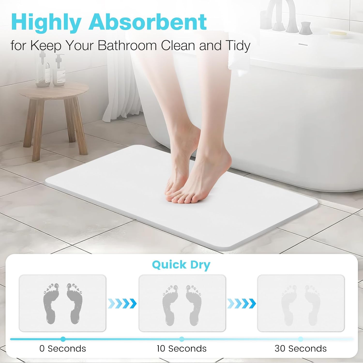 Diatomite Stone Bath Mat, Premium Non-Slip Natural Diatomaceous Earth Bathtub Fast Drying Mats for Bathroom Floor (23.6" x 15.4" White) - Image 3