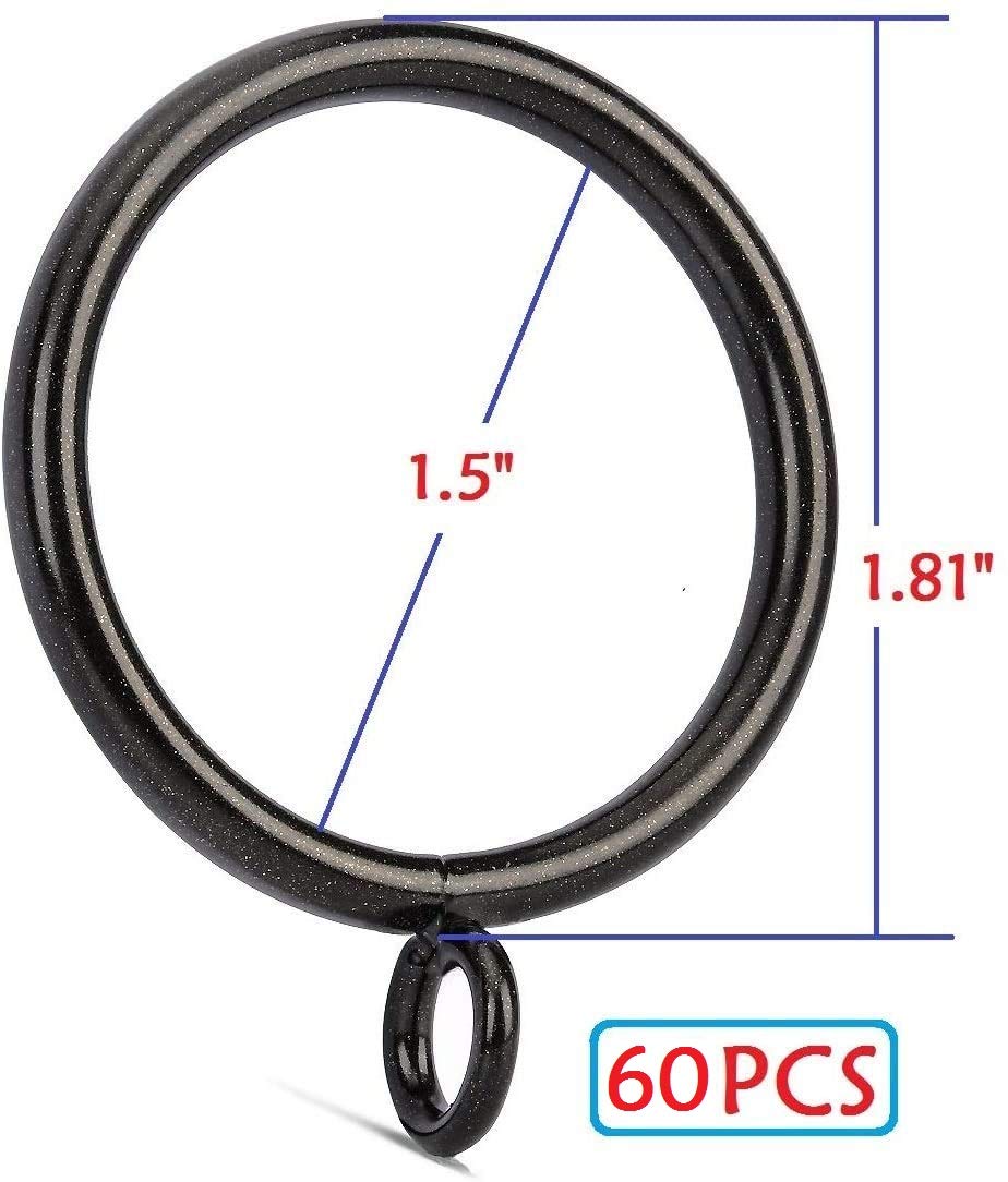 JushengXMX 60 Pcs Dark Coffee 1.5-Inch Inner Diameter Metal Curtain Rings with Eyelets,Fits Up to 1 1/4-Inch Rod