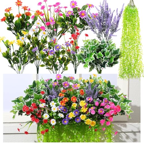 Thiccywoov 24 Pcs Artificial UV-Resistant Outdoor Flowers