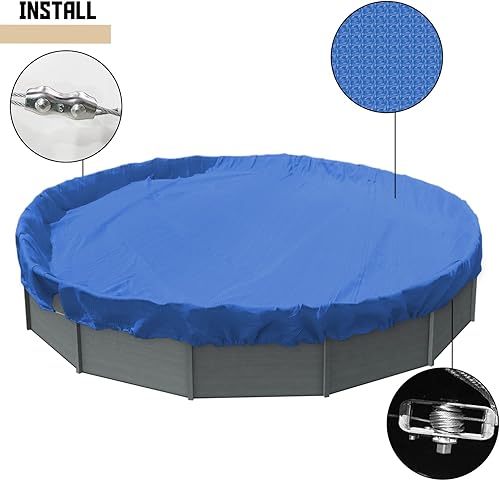 Miniatura 4 de TANG Cubiertas redondas de 16 pies para piscina de 12 pies para tanque redondo sobre el suelo, cubiertas de piscina de hojas de invierno, con